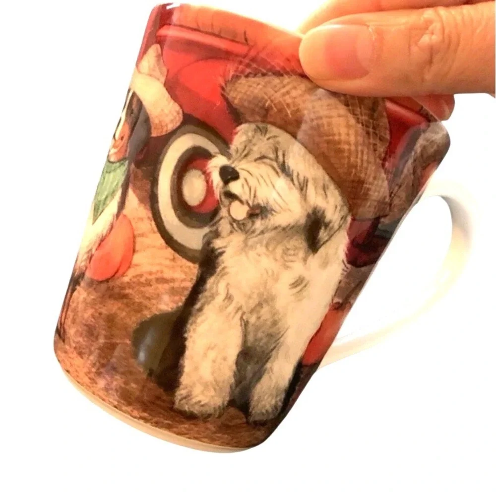 Pier 1 Imports Dog Harvest Mug White Ironstone Pumpkin Patch Red Truck Excellent
